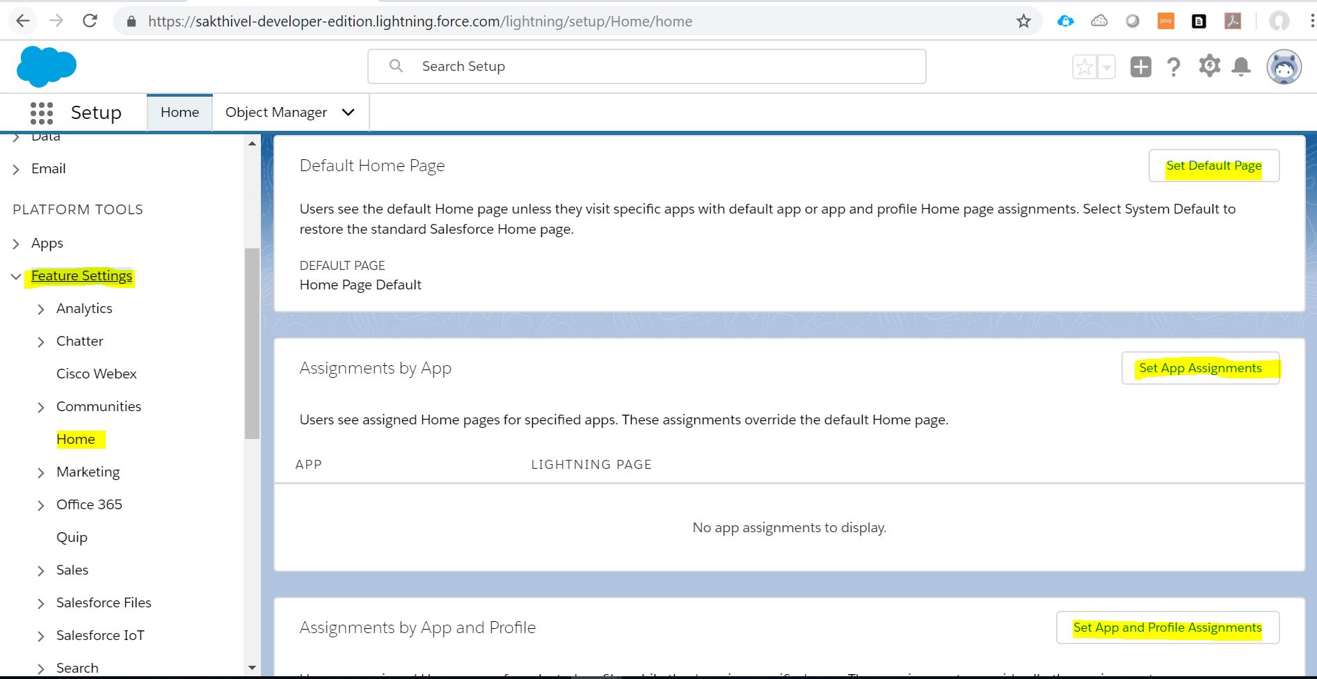 home page layout assignment salesforce